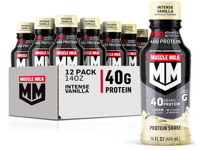 Muscle Milk Pro Shake Vanilla 40g Protein 14oz 12Pk 1g Sugar Fiber