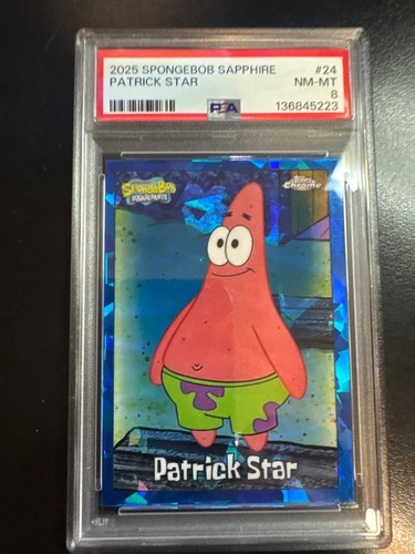 2025 Topps Chrome Spongebob Sapphire #24 Patrick Star PSA 8