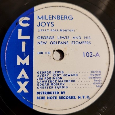 HEAR George Lewis Milenberg Joys Two Jim Blues Climax 102 Blue Note 12'' 78 RPM