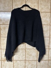 Women  s Vtg Black Soft Knit Shawl Fringe, Boho Whimsy Witch Goth Peasant, Sz M