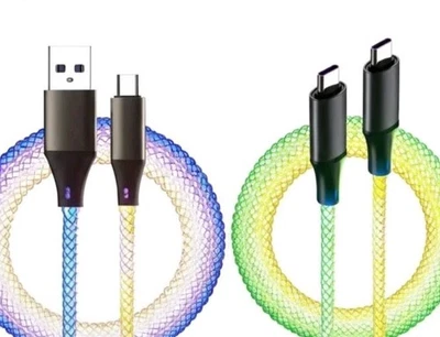 USB-C Kabel LED Ladekabel leuchtendes Typ A-C Schnellladekabel RGB Leuchtkabel - Bild 1 von 4