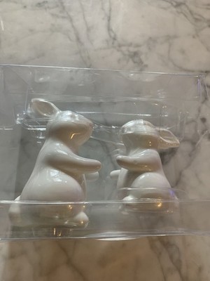 Ceramic Bunny Salt & Pepper Shakers Set White Bunnies Size 3'' & 4'' (KT368)
