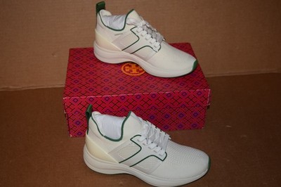 TORY BURCH T SOCK RUNNER IVORY/GREEN WOMENS SNEAKERS 5.5, 7, 7.5, 8.5, 9.5, 11