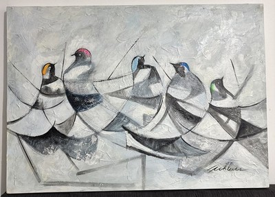 David S. Painting on old Canvas signed stamped vintage