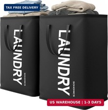SONGMICS Laundry Hamper, 80L Foldable Basket, 2 Pack, Water-Repellent