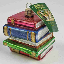 Old World Christmas Glass Books Ornament - Stacked Colorful Book Set