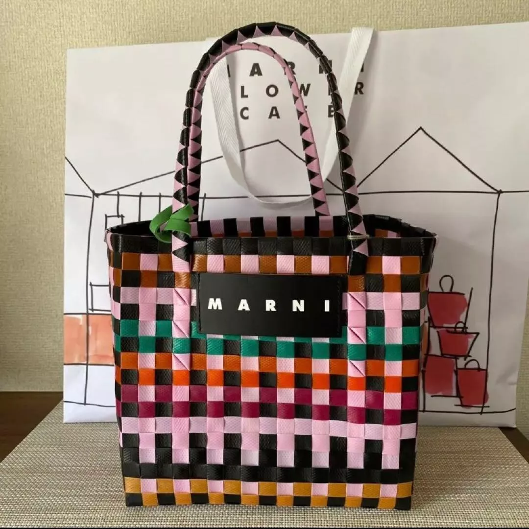 MARNI MARKET Mini Basket Bag Handmade Mosaic Pink Shipping from