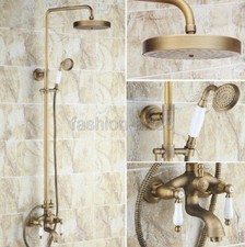 Antique Brass Wall Mount Round Rain Shower Head Hand Shower Mixer Tap Set Frs165