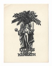 PAM G. RUETER: Exlibris für Joh. J. Hanrath, Palme, König, weiblicher Akt, 1957