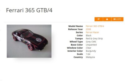Hot Wheels FERRARI RACER 365 GTB4 #22 Black #8/24 Rare (Diecast123