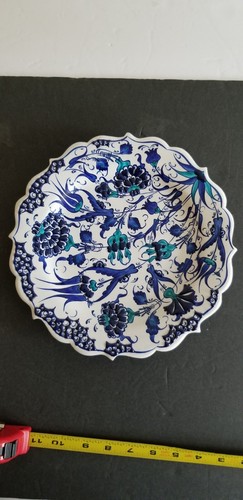 Turkish Ceramic Wall Plate 10" Round Hand Painted Kutahya Turkey Blue Flowers - Picture 11 of 13