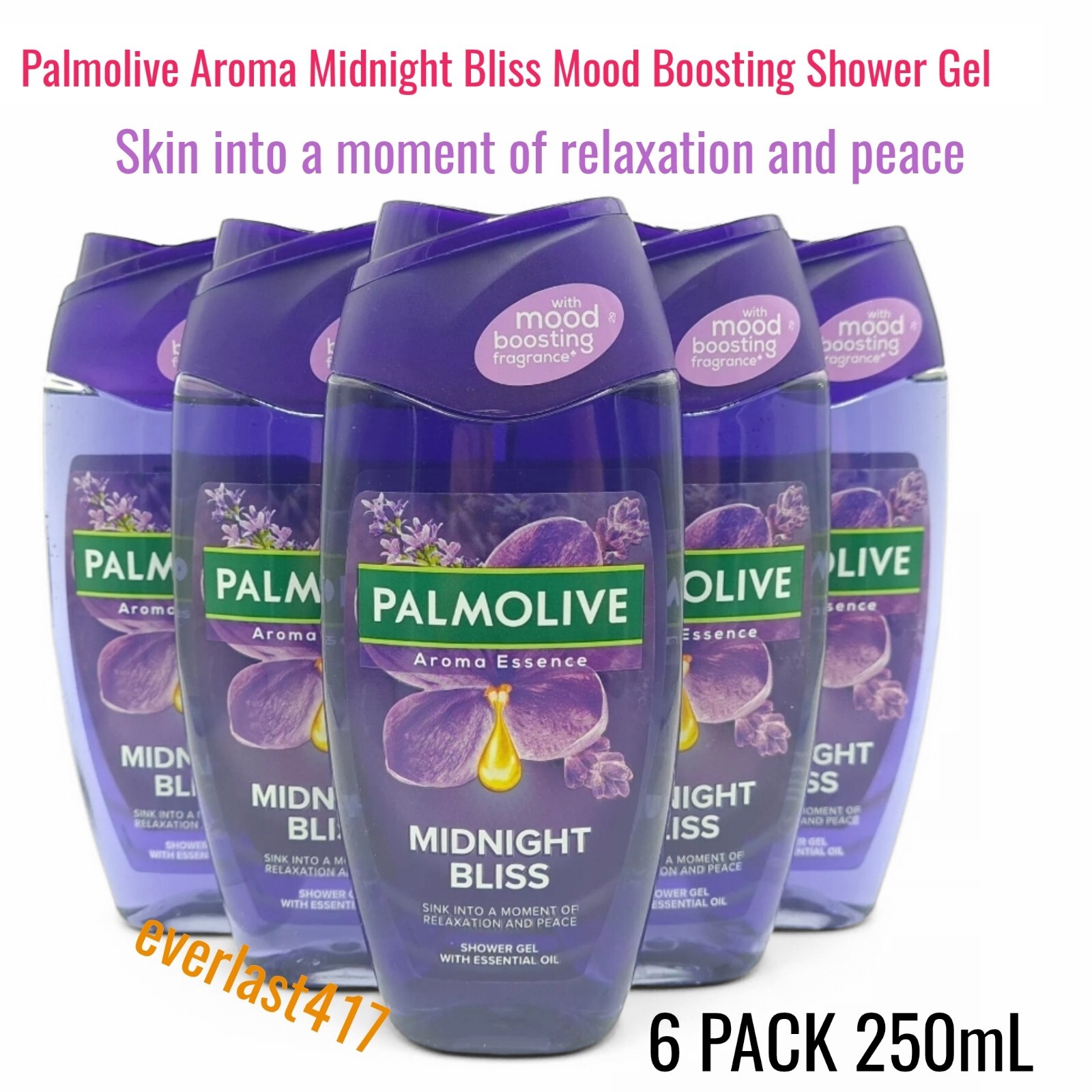 Palmolive Aroma Midnight Bliss Shower Gel Lavender & Ylang Ylang, 6 Pack calming