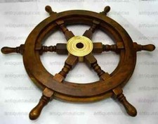 Wooden SHIP WHEEL 12 Inch Brass Nautical Collectible Wall Decor Vintage Brown