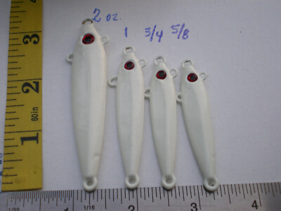 20 PCS. ANCHOVY FISH JIG/SPOON STYLE 5/8, 3/4, 1, 2 OZ. 5ea WHITE W/4 EYELETS