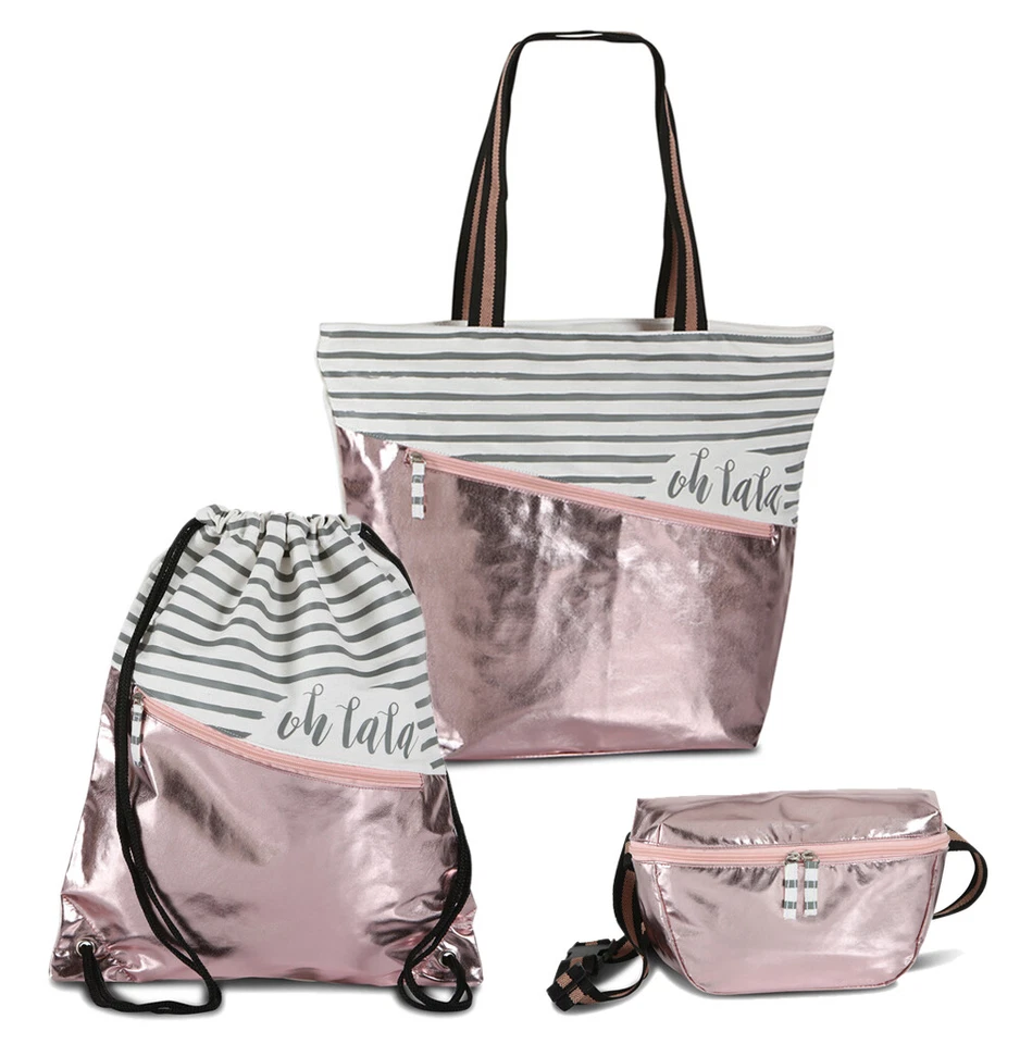 HAUS UND DEKO Umhängetasche Badetasche Sport Beutel Hüfttasche Tasche ohlala Metallic Rosé