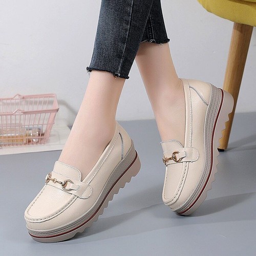 Spilt Leather Women Shoes Flat Platform Loafers Women Wedge Sneakers Ladies