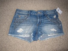 NEW NWT ABERCROMBIE  FITCH KIDS GIRLS HIGH RISE EMBELLISHED DENIM SHORTS 16
