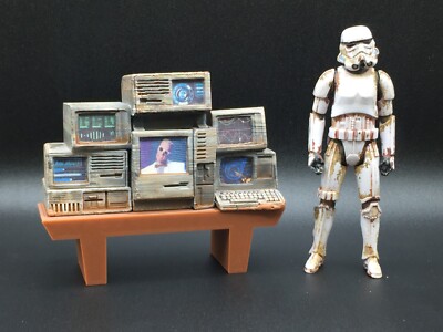 CUSTOM COMPUTER AND BENCH for 3.75 1:18 figure STAR WARS GI JOE diorama (C17)