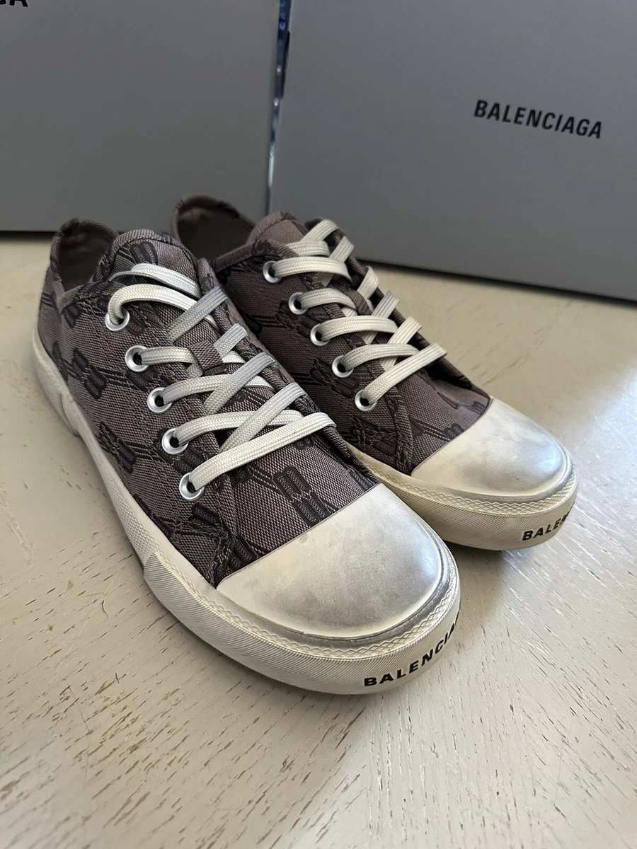 NIB $750 Balenciaga Paris BB Monogram Low-Top Sneakers GREY/BROWN 9/39