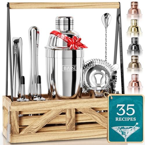 Mixology Bartender Kit Bar Set | Martini 24oz Cobbler Shaker Polished Gray - Picture 2 of 7