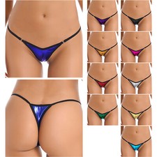 Womens Shiny Metallic PVC Leather Low Rise Bikini T-back String Thongs Underwear