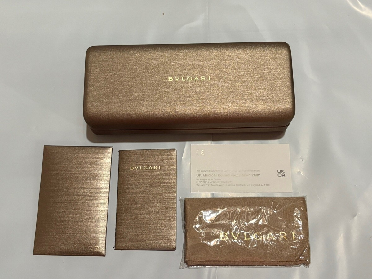 BVLGARI Gold Hard Clamshell Eyeglasses Sunglasses Case Cloth Card