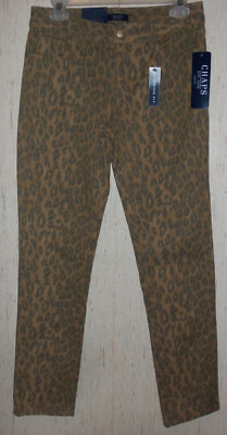 NWT WOMENS CHAPS ''SLIMMING FIT'' LEOPARD PRINT JEANS  SIZE 4