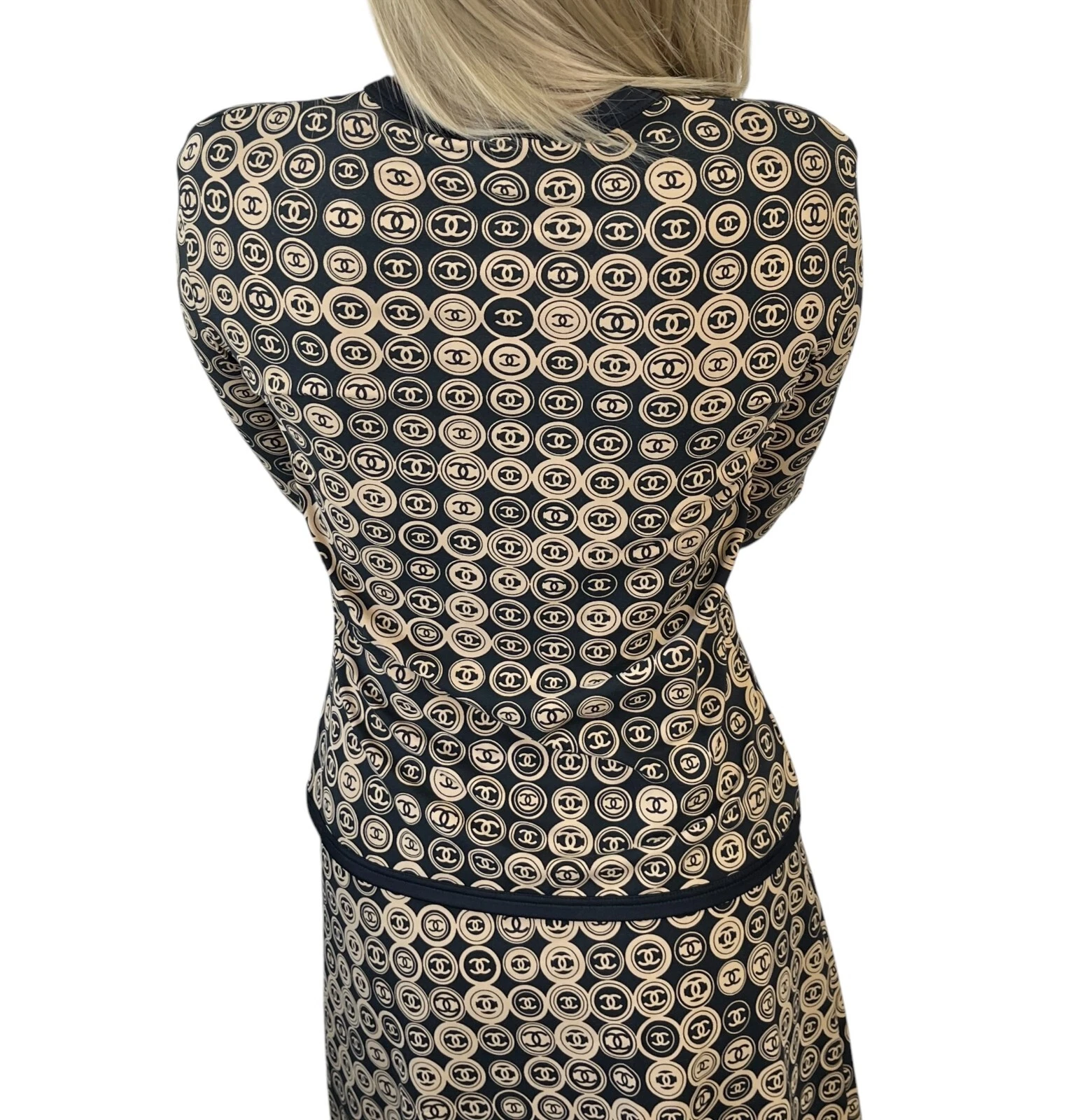 CHANEL Vintage 03P CC Logo Medaglione Top Gonna Set #38 Nero Marrone Nylon Zip