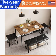 4pcs Kitchen Table Set with Upholstered Bench and Square Stools Dining Table S