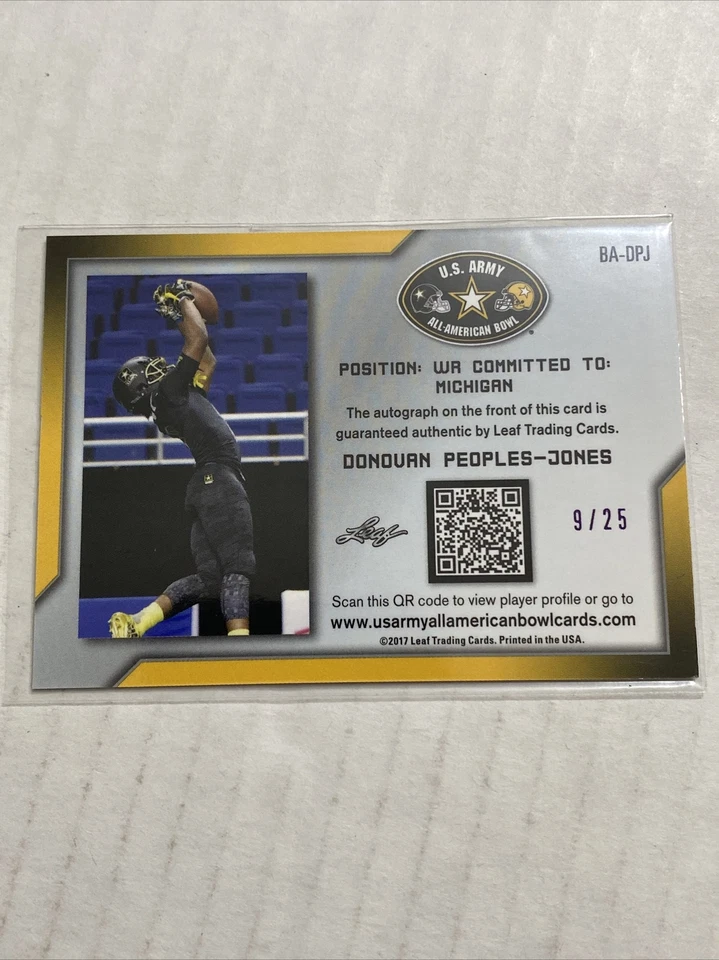 2017 LEAF METAL DONOVAN PEOPLES-JONES PURPLE US ARMY AUTO /25 BROWNS MICHIGAN! - Image 2 of 3