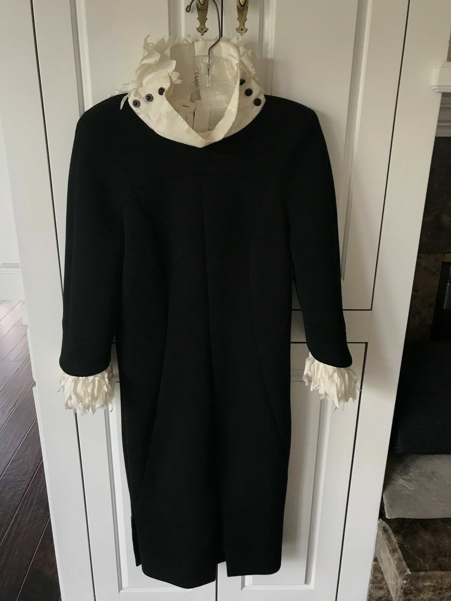 CHANEL Dress Black Feathered Collared Long Sleeve Size 38