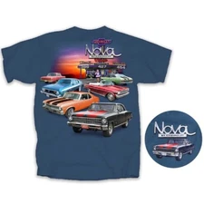 Joe Blow T's Nova Cafe Indigo Blue Mens T-Shirt Chevy II SS 396 1963 64 67 71 73