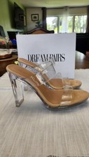 DREAM PAIRS Women's Clear Two Strap Open Toe High Block Chunky Slip Size 8