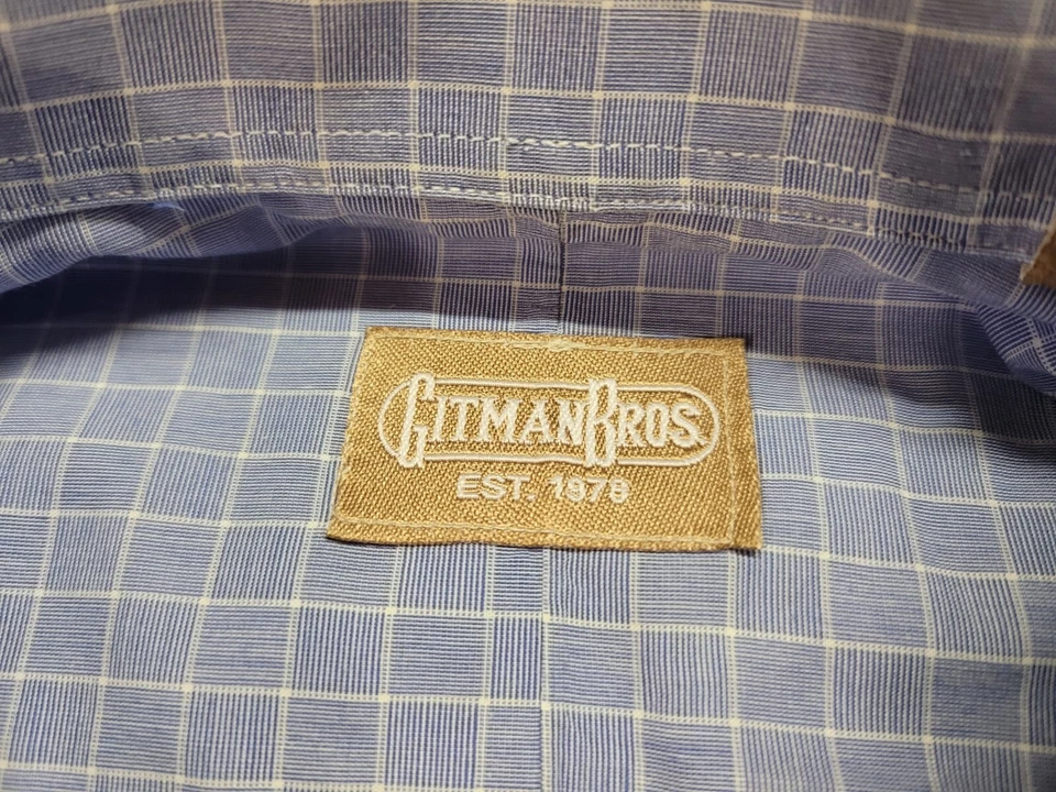 Camisa Gitman Bros Hombre 15.5/34 Azul Cuadros Abotonada Manga Larga Preppy Business Foto 2 de 4
