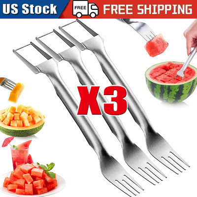  Watermelon Slicer Cutter,2-in-1 Fork Stainless Steel Fruit Cutting Artifact
