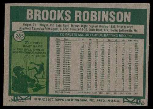 1977 Topps #285 Brooks Robinson OC/EX+ - Picture 2 of 2