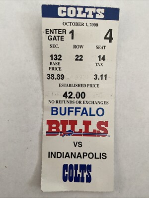 2000 NFL FOOTBALL TICKET STUB BUFFALO BILLS VS INDIANAPOLIS COLTS OLD ...