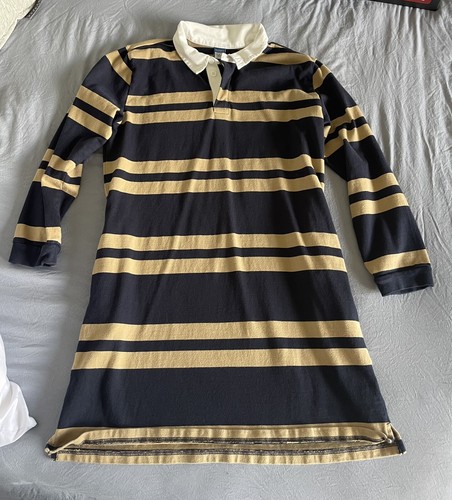 Old Navy Girls Size 18 XXL Plus Beige Navy Striped Collared Dress