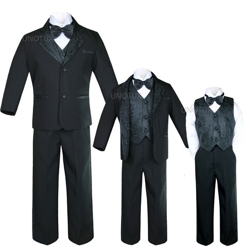 Infant Toddler & Boy Jacquard Paisley Formal Black/White Suit Wedding S- 20 - Picture 3 of 10