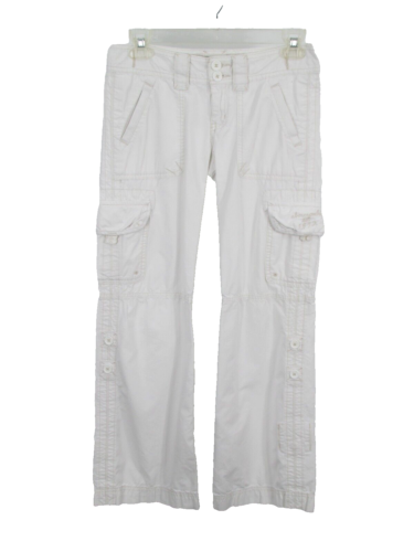 ABERCROMBIE FITCH Cargo Pants Girls Large Off White Roll up Legs Cargo Pockets - Picture 1 of 24