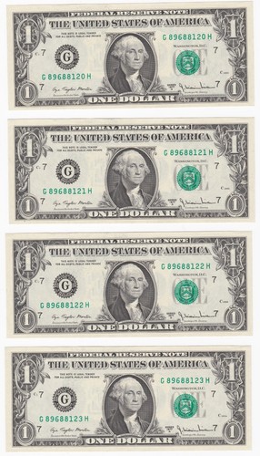 FIVE CONSECUTIVE $1 1977A (( CHOICE CU )) FEDERAL RESERVE NOTES