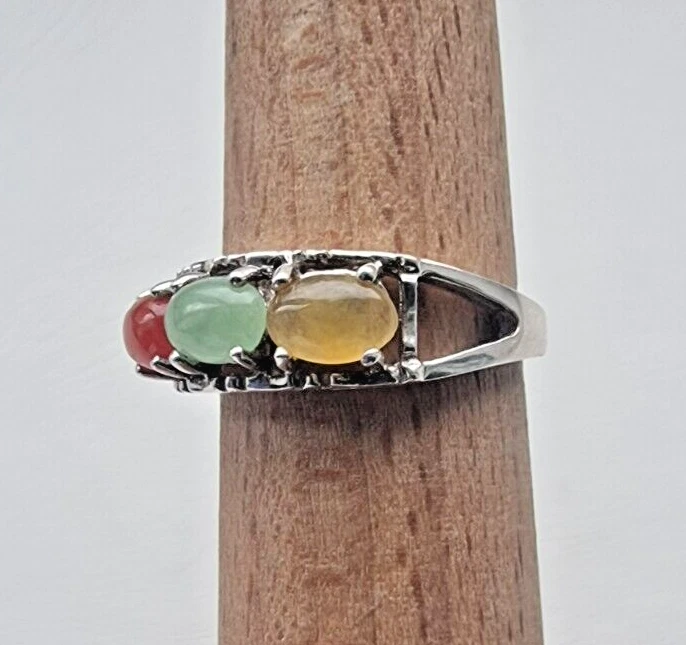 ANILLO AVON VINTAGE PLATA ESTERLINA 925 AMARILLO, VERDE Y NARANJA JADE TALLA 6 Foto 3 de 4