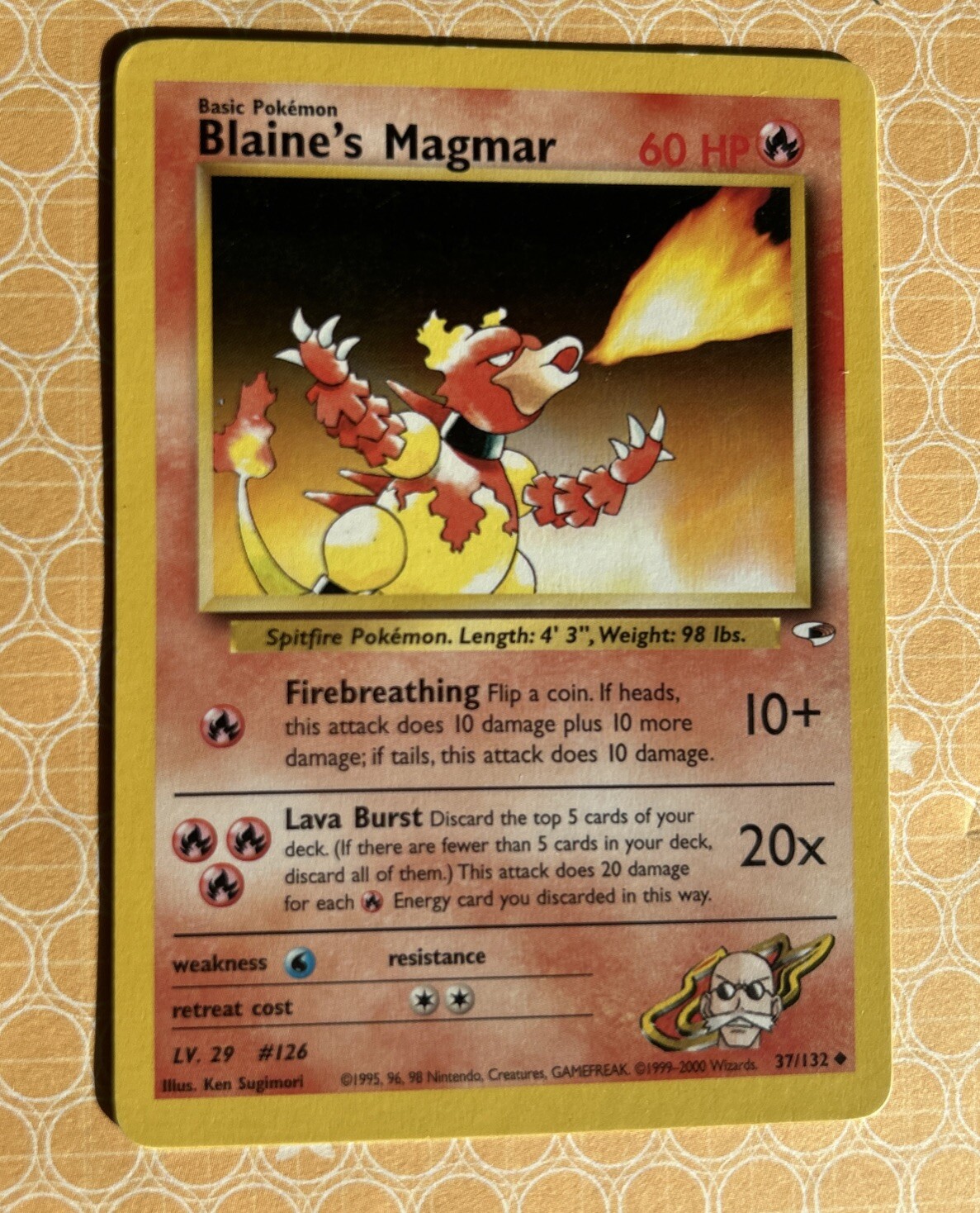 BLAINE'S MAGMAR 37/132 Pokemon Card GYM HEROES Set Lightly PLayed LP