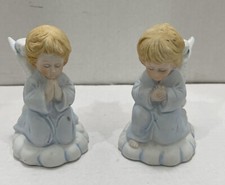 Vintage Ceramic Christmas Around the World Praying Angels Taper Candleholders