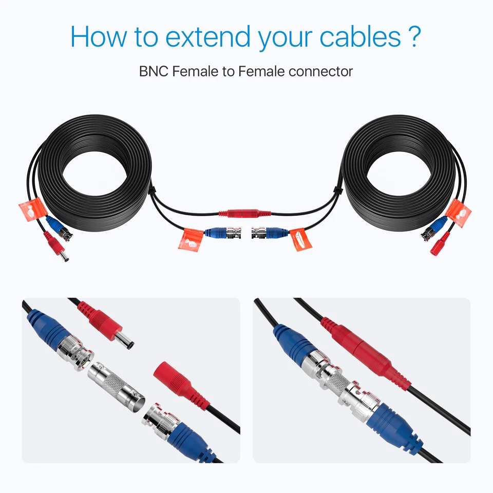 Cabo de fio de vídeo ZOSI CCTV 60 pés BNC para sistema de câmera de segurança - Imagem 3 de 4