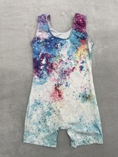 Girls Gymnastics Leotard Biketard Size 4 Splash Paint Multicolor Sleeveless
