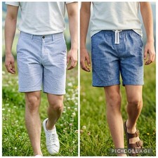 NWT Janie and Jack Boys 2 Pair Shorts Blue/White Stripe Blue Linen- Size 18