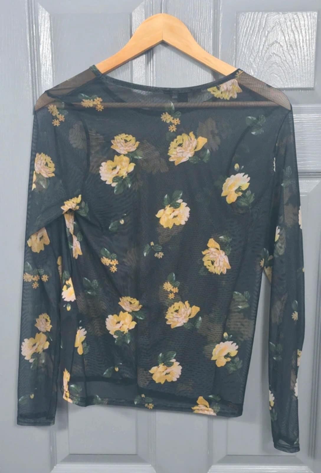 New Look black floral mesh top - Size 16 image 2