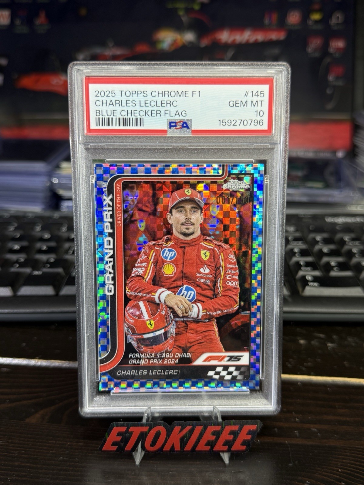 Charles Leclerc 2025 Topps Chrome F1 Ferrari #145 Blue Checker 001/150 - PSA 10