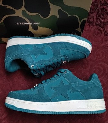BAPE Sta Low Monotone Suede Teal Sneakers Size 9.5